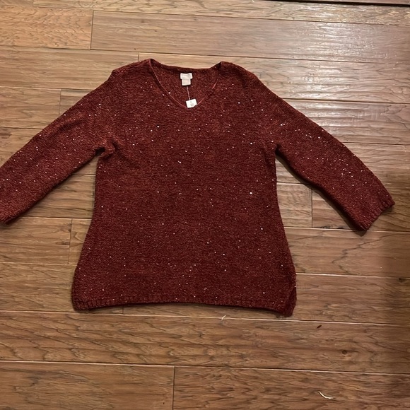 Chico’s Shine V-Neck Pullover Sweater in Deep Merlot Chico’s Size 2 (M) - Picture 1 of 9